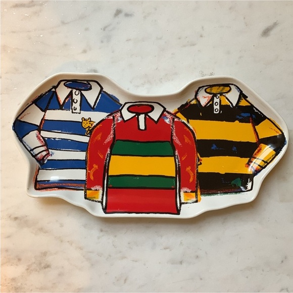 Rowing Blazers LIMITED EDITION Rugby Stripe Shirts Ceramic Stoneware Tray - Picture 2 of 11